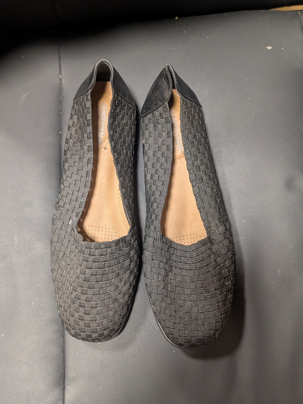 comfortview Black Woven Slip-On Flats